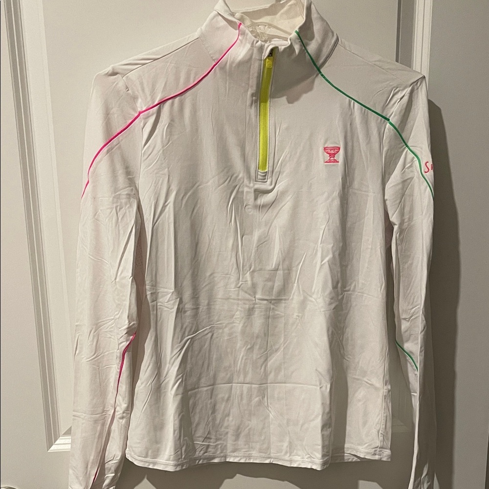G/FORE White Quarter-Zip Top with Pink and Green Accents
